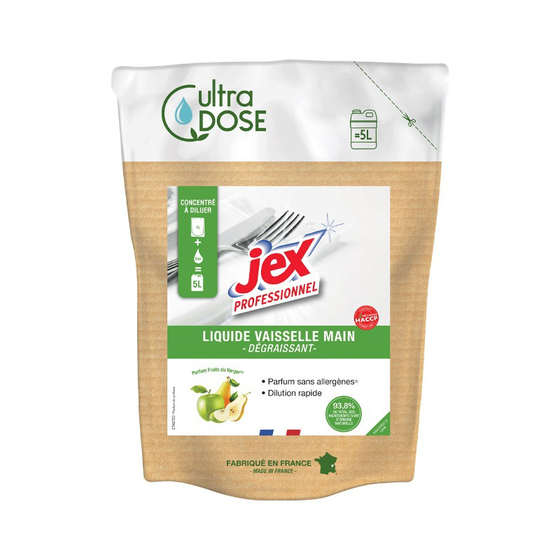 Liquide vaisselle main ultra dose 5 L - Fruits du Verger Jex : élimine facilement graisses et salissures Liquide vaisselle main ultra dose 5 L - Fruits du Verger Jex : élimine facilement graisses et salissures
