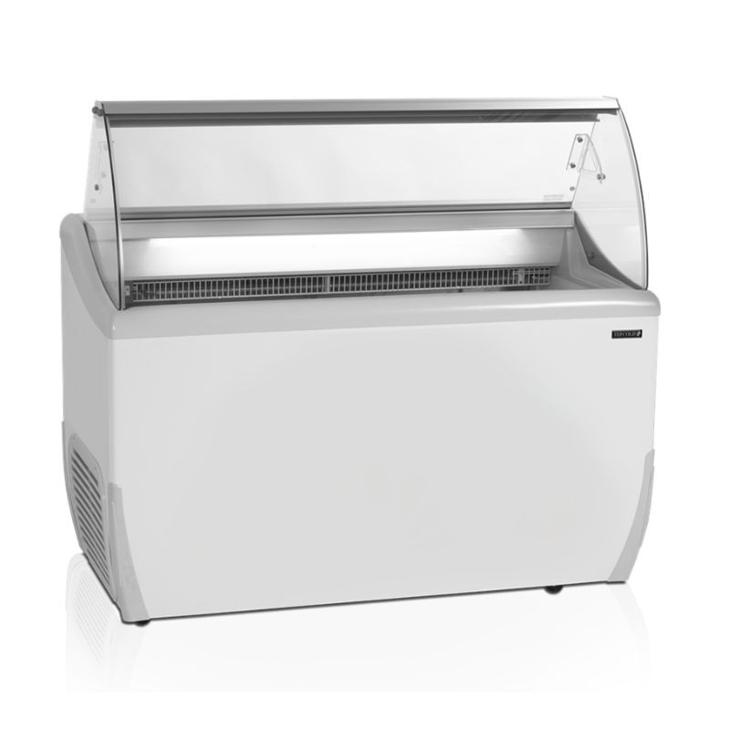 Open ice freezer with glass sneeze guard - 264L TEFCOLD: Professional ice cream display for ice cream Open ice freezer with glass sneeze guard - 264L TEFCOLD: Professional ice cream display for ice cream