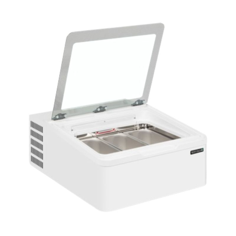 Vitrine Comptoir à Glace - 3 x 5 L de TEFCOLD : Optimaalne esitlemine ja lihtne ligipääsetavus Vitrine Comptoir à Glace - 3 x 5 