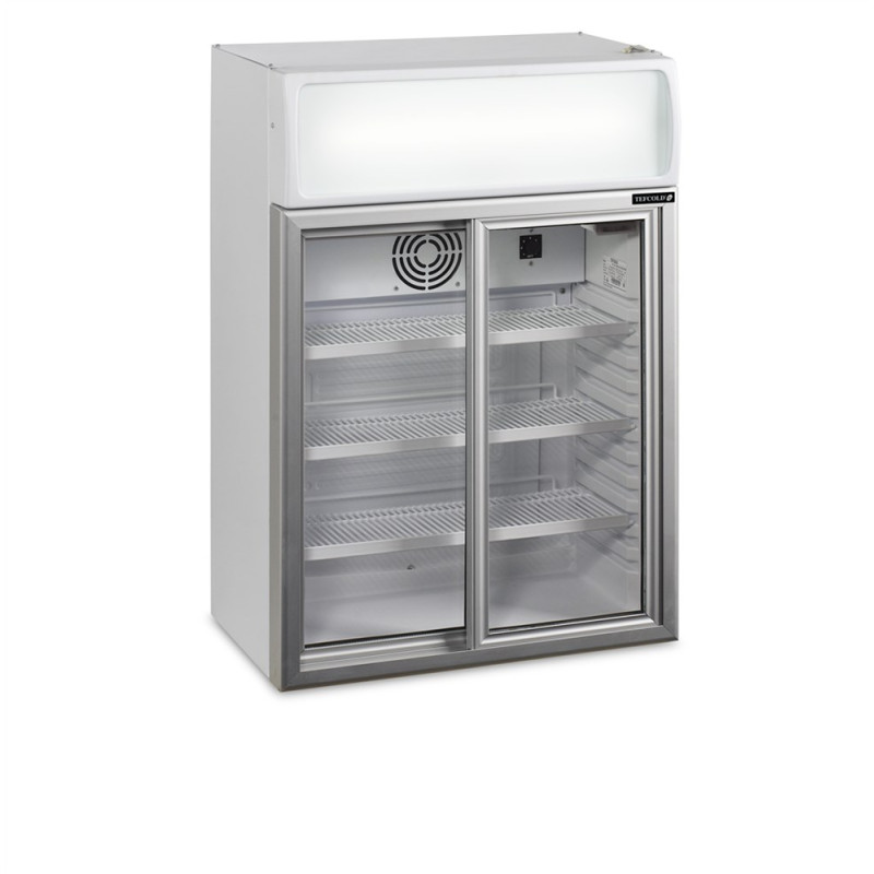 Mini Armoire Réfrigérée TEFCOLD 60L avec Canopée et 2 Portes Vitrées Mini Armoire Réfrigérée TEFCOLD 60L avec Canopée et 2 Portes Vitrées