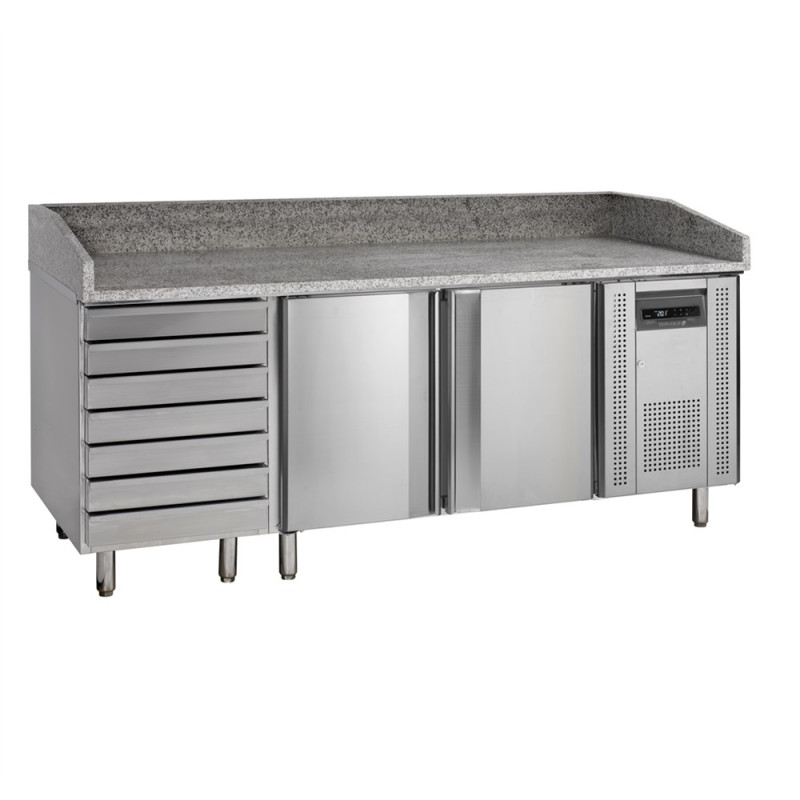 Table à Pizza en Inox - 2 Portes et 7 Tiroirs | TEFCOLD PT1310 Table à Pizza en Inox - 2 Portes et 7 Tiroirs | TEFCOLD PT1310