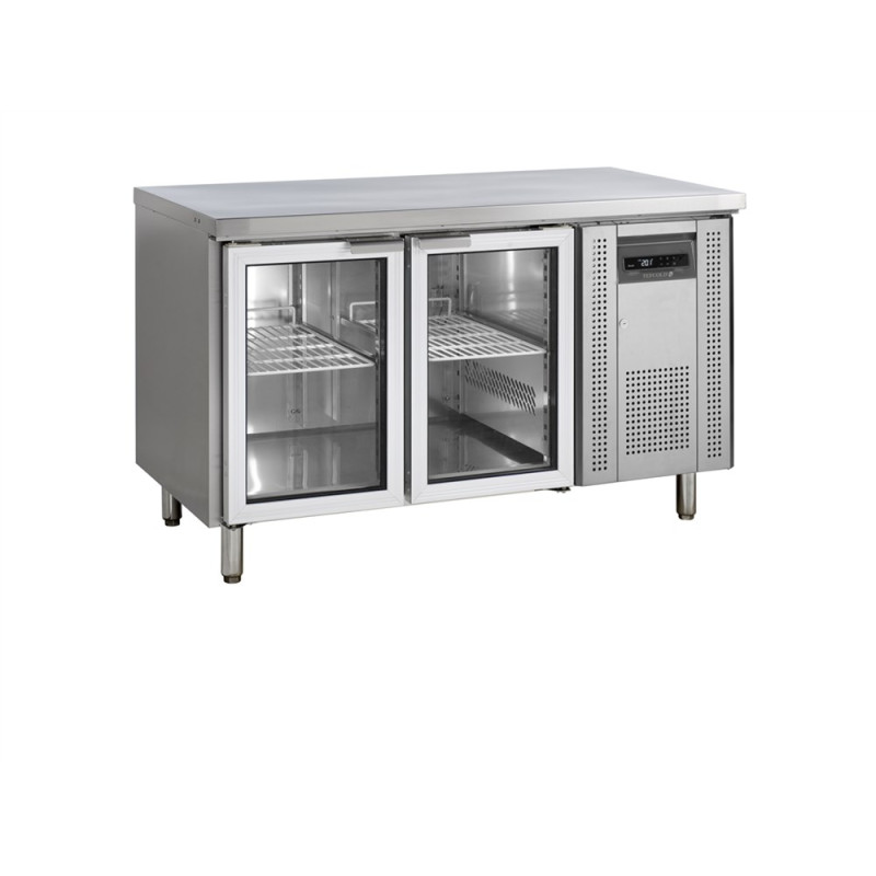 Positive Refrigerated Table in Stainless Steel - 2 Glass Doors - GN 1/1 | TEFCOLD Positive Refrigerated Table in Stainless Steel - 2 Glass Doors - GN 1/1 | TEFCOLD