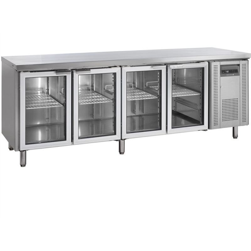 Stainless Steel Refrigerated Table - 4 Glass Doors GN 1/1 - TEFCOLD CK7410G Stainless Steel Refrigerated Table - 4 Glass Doors GN 1/1 - TEFCOLD CK7410G