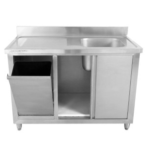 Plonge Mööbel 1 Kraanikauss tagaseina ja prügikastiga - 1200 x 600 mm - Dynasteel