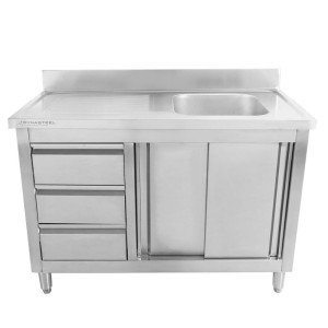 Meubel Valamu 1 Kraanikauss Tagaseinaga ja 3 Sahtliga - 1200 x 600 mm - Kraanikauss Paremal - Dynasteel