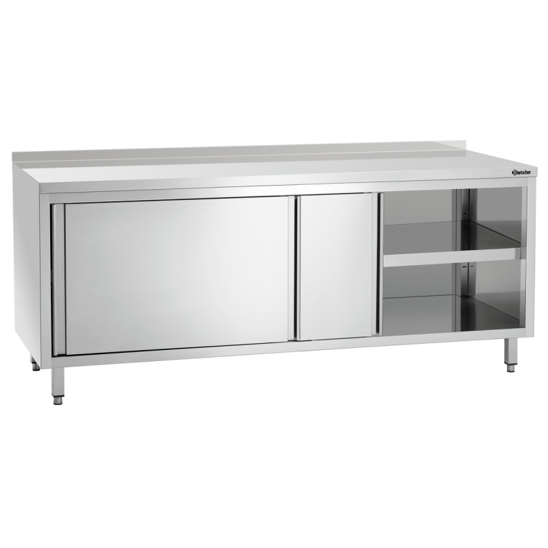 Meuble en Inox avec Portes Coulissantes, Etagère et Dosseret - L 2000 mm Meuble en Inox avec Portes Coulissantes, Etagère et Dosseret - L 2000 mm