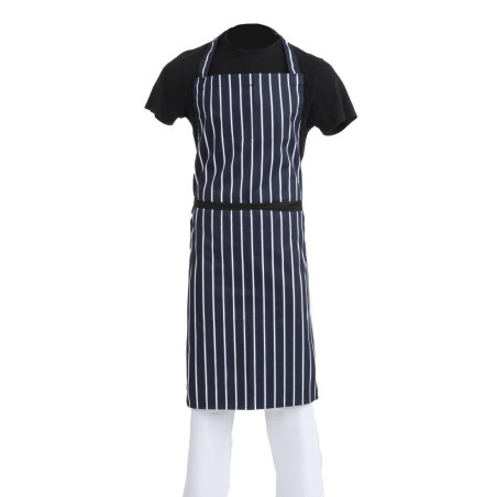 Pikendatud taskuta mere- ja valge triibuline põllekleit - Whites Chefs Clothing - Fourniresto