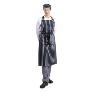 Pikendatud taskuta mere- ja valge triibuline põllekleit - Whites Chefs Clothing - Fourniresto