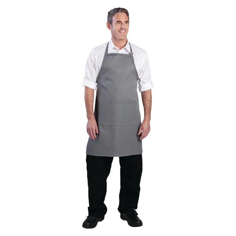 Bib Apron with Adjustable Neck Strap and Double Pocket Gray 610 x 860 mm - Chef Works - Fourniresto Bib Apron with Adjustable Neck Strap and Double Pocket Gray 610 x 860 mm - Chef Works - Fourniresto
