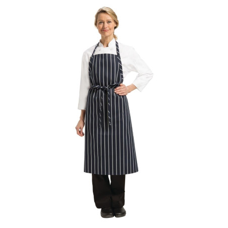 Premium triibuline mereväe sinine ja valge rätik eesriie - Chef Works - Fourniresto