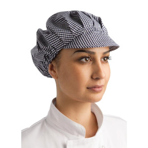 Charlotte sinine ja valge ruuduline polüester-puuvillane peakate - universaalne suurus - Whites Chefs Clothing - Fourniresto