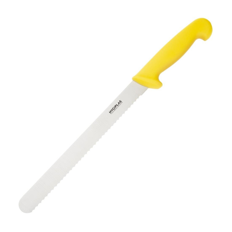 Kollane sakilise teraga lõikenoa pikkus 25,5 cm - Hygiplas - Fourniresto Kollane sakilise teraga lõikenoa pikkus 25,5 cm - Hygiplas - Fourniresto