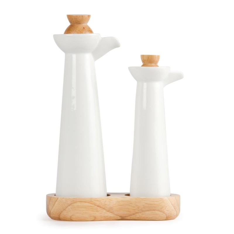 Bottle Oil And White Vinegar With Wooden Stand And Corks - Olympia - Fourniresto Bottle Oil And White Vinegar With Wooden Stand And Corks - Olympia - Fourniresto