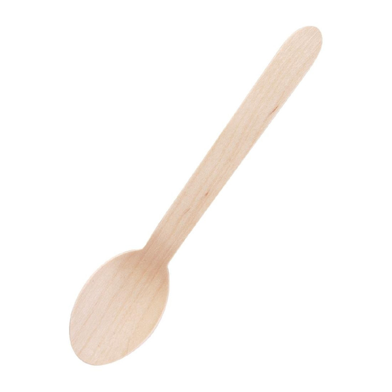 Biodegradable Wooden Dessert Spoon 166mm - Pack of 100 - Fiesta Green - Fourniresto Biodegradable Wooden Dessert Spoon 166mm - Pack of 100 - Fiesta Green - Fourniresto