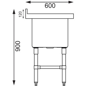Sügav valamu koos seljatoega 100 L 770 x 600 mm - Vogue - Fourniresto