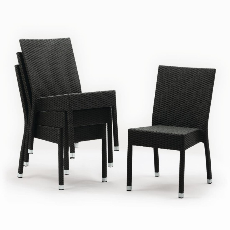 Stackable Anthracite Grey Rattan Chair - Set of 4 - Bolero - Fourniresto Stackable Anthracite Grey Rattan Chair - Set of 4 - Bolero - Fourniresto