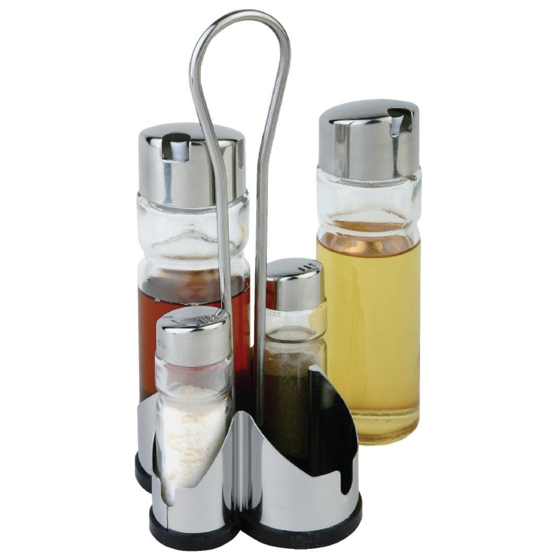 Ménagère Complète Avec Support Bouteilles D'Huile Et Vinaigre, Salière Et Poivrière - APS - Fourniresto Ménagère Complète Avec Support Bouteilles D'Huile Et Vinaigre, Salière Et Poivrière - APS - Fourniresto