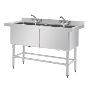 Topelt sügava kraanikausiga tagaseinaga 2 x 100 L 1410 x 600 mm - Vogue - Fourniresto