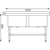 Topelt sügava kraanikausiga tagaseinaga 2 x 100 L 1410 x 600 mm - Vogue - Fourniresto