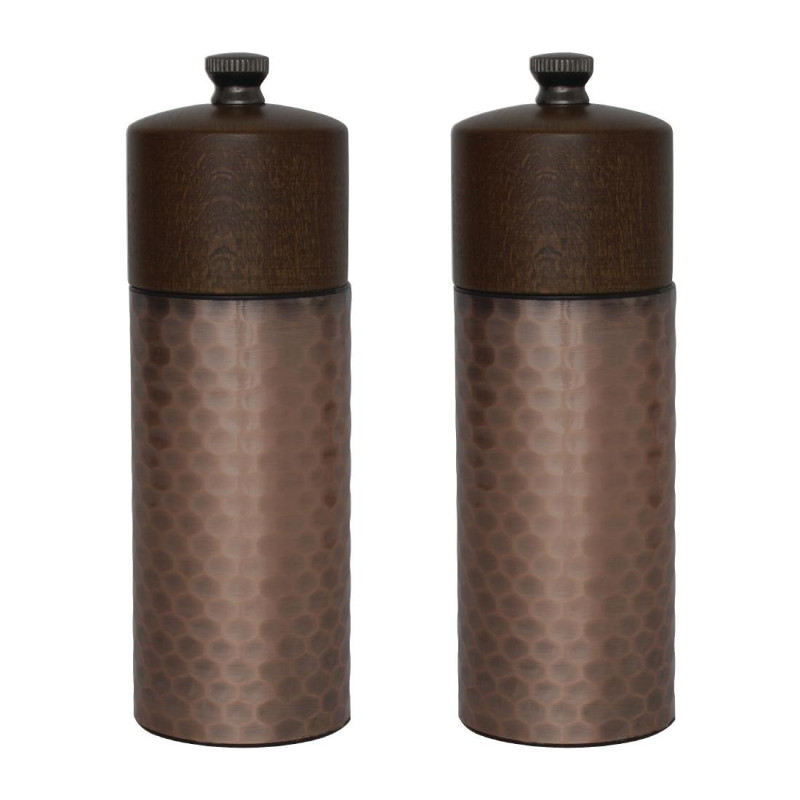 Wood and Copper Salt and Pepper Mills 150 mm - Olympia - Fourniresto Wood and Copper Salt and Pepper Mills 150 mm - Olympia - Fourniresto