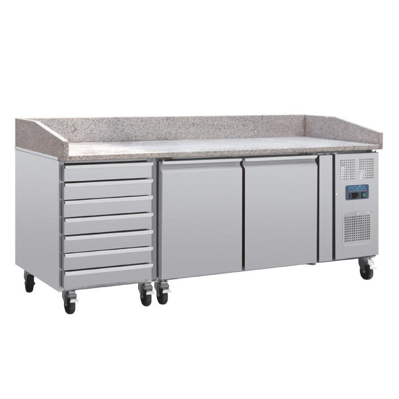 Pizza counter with marble top, 2 doors, 7 dough drawers, U Series - Polar - Fourniresto Pizza counter with marble top, 2 doors, 7 dough drawers, U Series - Polar - Fourniresto