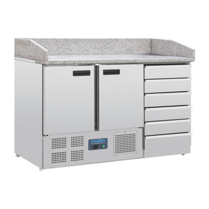 Pizza counter with marble top, 2 doors, 6 dough drawers G Series - Polar - Fourniresto Pizza counter with marble top, 2 doors, 6 dough drawers G Series - Polar - Fourniresto