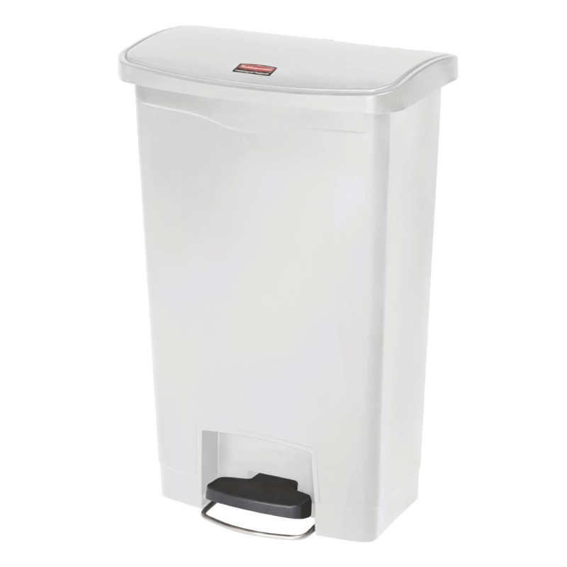 Frontal Wide Slim Jim StepOn White 50L Pedal Bin - Rubbermaid - Fourniresto Frontal Wide Slim Jim StepOn White 50L Pedal Bin - Rubbermaid - Fourniresto