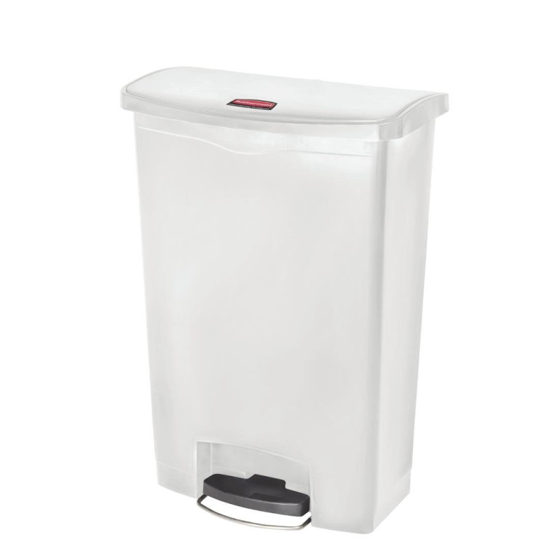 Frontal Large Slim Jim Step-On White 90L Pedal Bin - Rubbermaid - Fourniresto Frontal Large Slim Jim Step-On White 90L Pedal Bin - Rubbermaid - Fourniresto