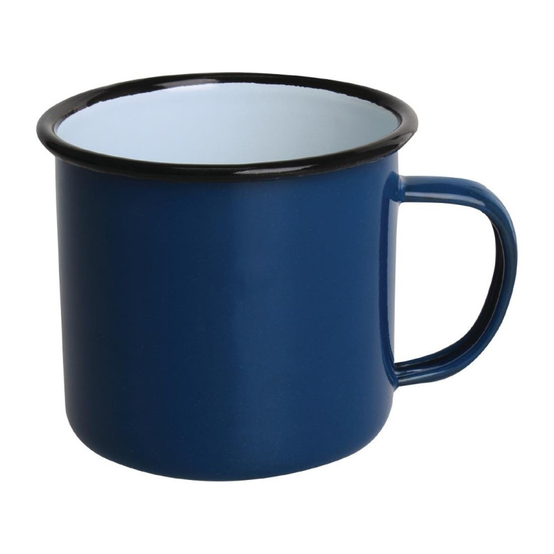 Green and Black Enamel Steel Mugs 350ml - Set of 6 - Olympia - Fourniresto Green and Black Enamel Steel Mugs 350ml - Set of 6 - Olympia - Fourniresto