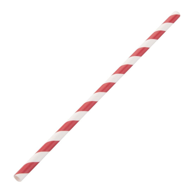 Compostable Red and White Striped Paper Straws 210mm - Pack of 250 - Fiesta Green - Fourniresto Compostable Red and White Striped Paper Straws 210mm - Pack of 250 - Fiesta Green - Fourniresto