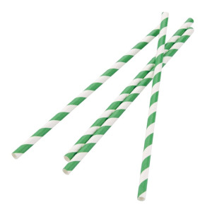Paberist komposteeritavad triibulised joogikõrred rohelise ja valge värviga 210mm - 250 tükki komplektis - Fiesta Green - Fourni