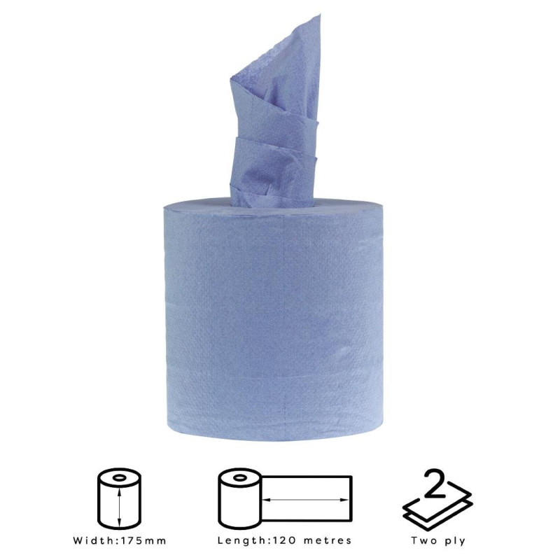 2-Ply Blue Centre Feed Hand Towels - Pack of 6 - Jantex 2-Ply Blue Centre Feed Hand Towels - Pack of 6 - Jantex
