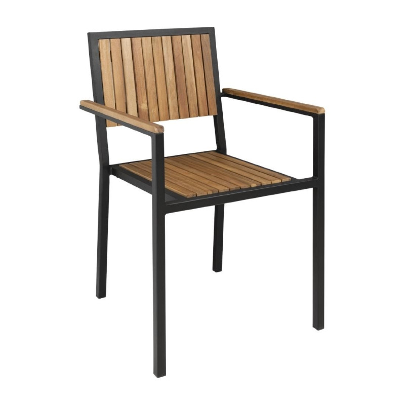 Steel and Acacia Chairs - Set of 4 - Bolero - Fourniresto Steel and Acacia Chairs - Set of 4 - Bolero - Fourniresto