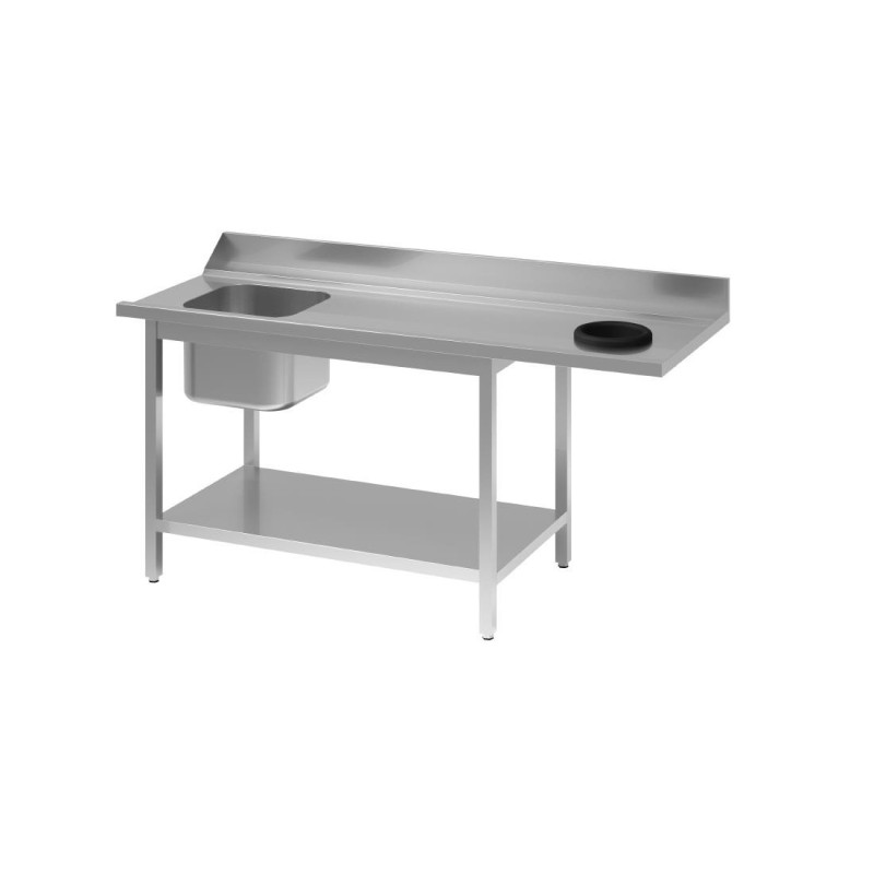 Stainless Steel Dishwasher Entry Table With Left Sink TVO Backsplash And Lower Shelf - L 1400 x W 700mm - Gastro M Stainless Steel Dishwasher Entry Table With Left Sink TVO Backsplash And Lower Shelf - L 1400 x W 700mm - Gastro M