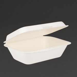 Hinged Bagasse Compostable Trays - 500 ml - 250 Pack - Fiesta Green