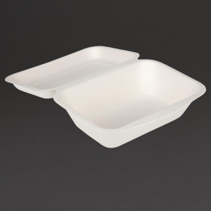 Hinged Bagasse Compostable Trays - 500 ml - 250 Pack - Fiesta Green