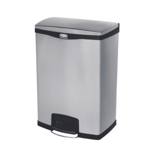 Prügikast pedaaliga eesmises osas roostevabast terasest Slim Jim - 90L - Rubbermaid