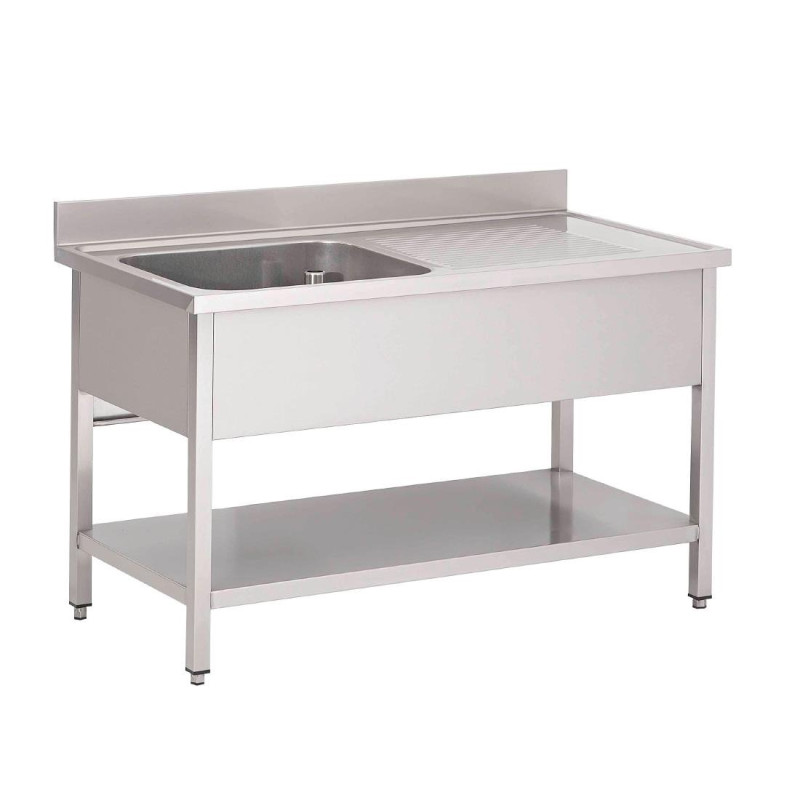Sukeldumisalus roostevabast terasest madala riiuliga 1 vasakpoolse pesaga - L 1200 x S 700 mm - Gastro M Sukeldumisalus roostevabast terasest madala riiuliga 1 vasakpoolse pesaga - L 1200 x S 700 mm - Gastro M