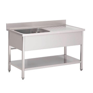 Sukeldumisalus roostevabast terasest madala riiuliga 1 vasakpoolse pesaga - L 1600 x S 700 mm - Gastro M