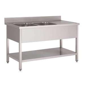Sukeldumisalus roostevabast terasest madala riiuliga 2 kausiga vasakul - L 1600 x S 700 mm - Gastro M