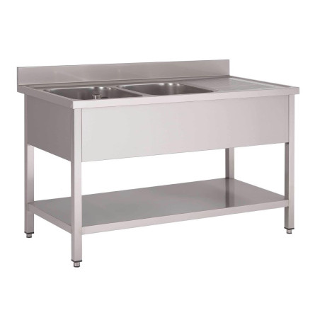 Sukeldumisalus roostevabast terasest madala riiuliga 2 kausiga vasakul - L 1600 x S 700 mm - Gastro M