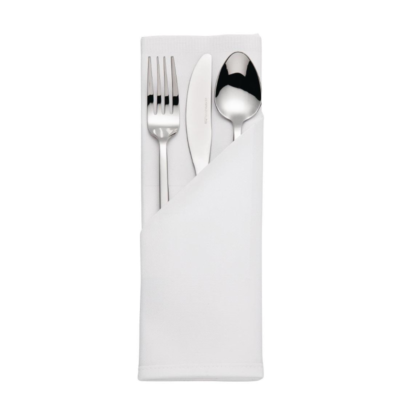 White cotton napkins with satin stripe - Set of 10 - Mitre Luxury - Fourniresto White cotton napkins with satin stripe - Set of 10 - Mitre Luxury - Fourniresto