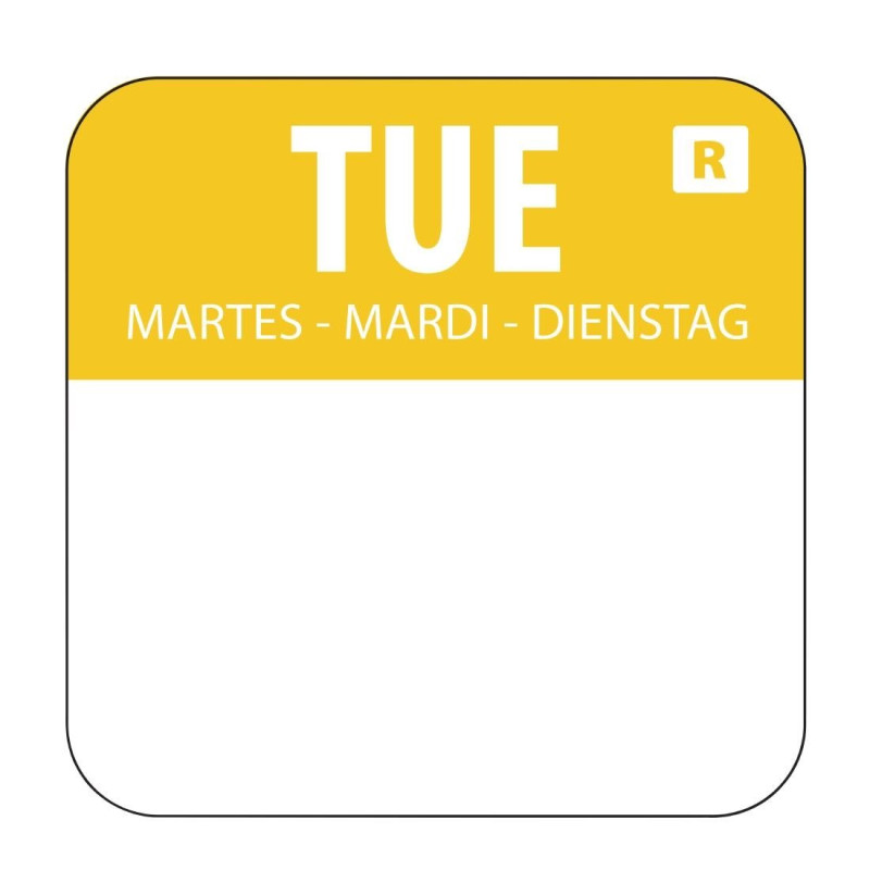 Yellow Food Labels "Tuesday" - Pack of 1000 - Vogue Yellow Food Labels "Tuesday" - Pack of 1000 - Vogue