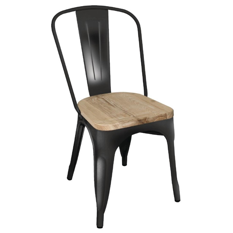 Chaise en Acier Noir avec Assise en Bois - Lot de 4 - Bolero Chaise en Acier Noir avec Assise en Bois - Lot de 4 - Bolero