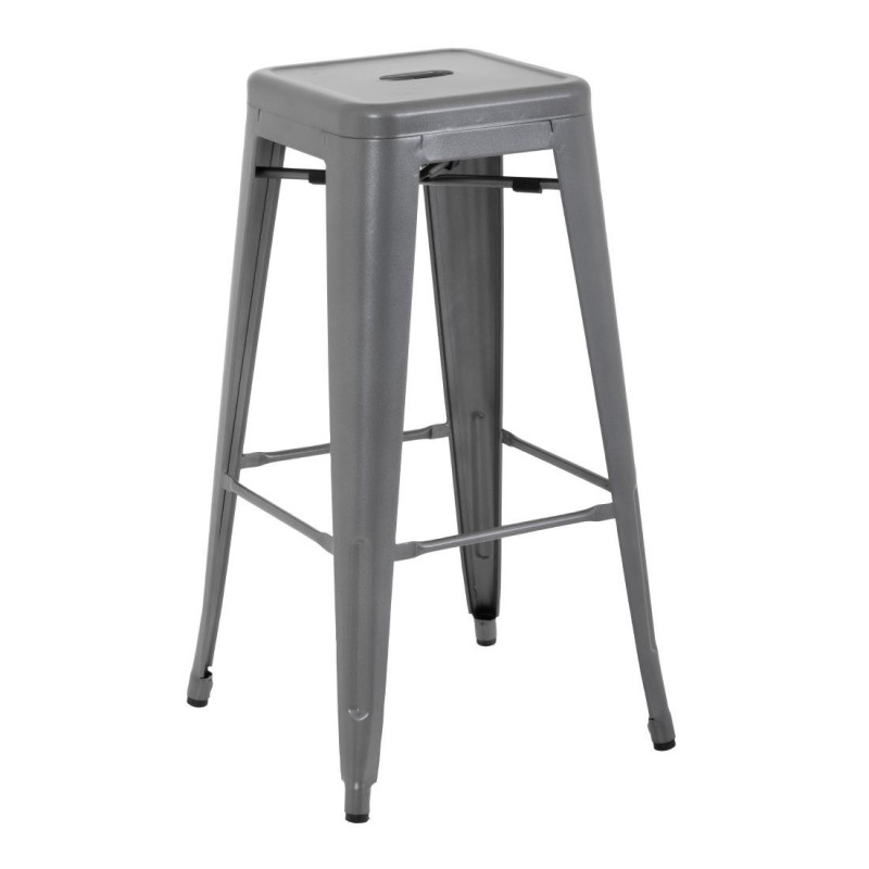 High Galvanized Steel Metallic Grey Stools - Set of 4 - Bolero High Galvanized Steel Metallic Grey Stools - Set of 4 - Bolero