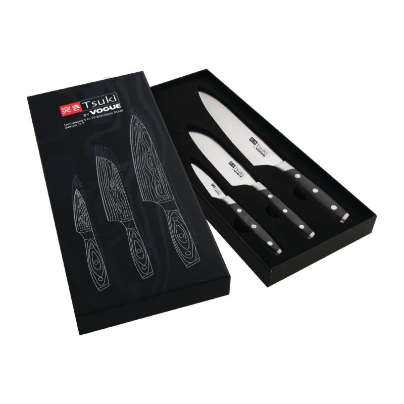 Coffret cadeau 3 couteaux Tsuki Series 7 Vogue - Qualité professionnelle Coffret cadeau 3 couteaux Tsuki Series 7 Vogue - Qualité professionnelle
