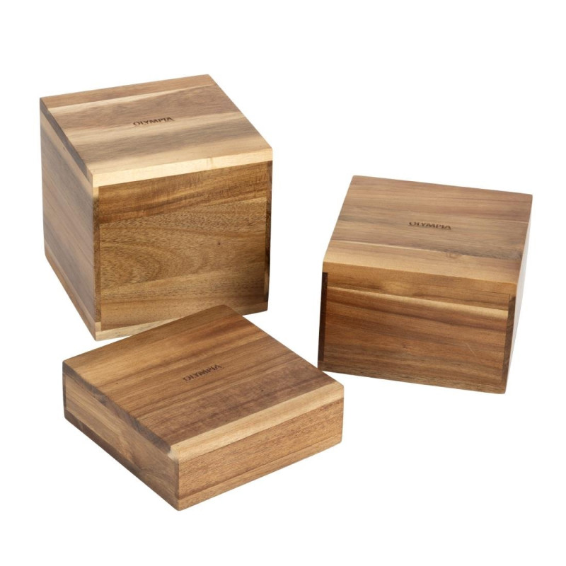 Réhausses en Acacia 50/100/150mm - Lot de 3 Olympia - Bois d'acacia & Hauteur de présentation Réhausses en Acacia 50/100/150mm - Lot de 3 Olympia - Bois d'acacia & Hauteur de présentation