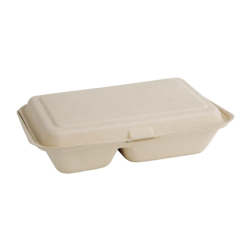 2-Compartment Compostable Natural Bagasse Boxes - Eco-friendly Solution 2-Compartment Compostable Natural Bagasse Boxes - Eco-friendly Solution
