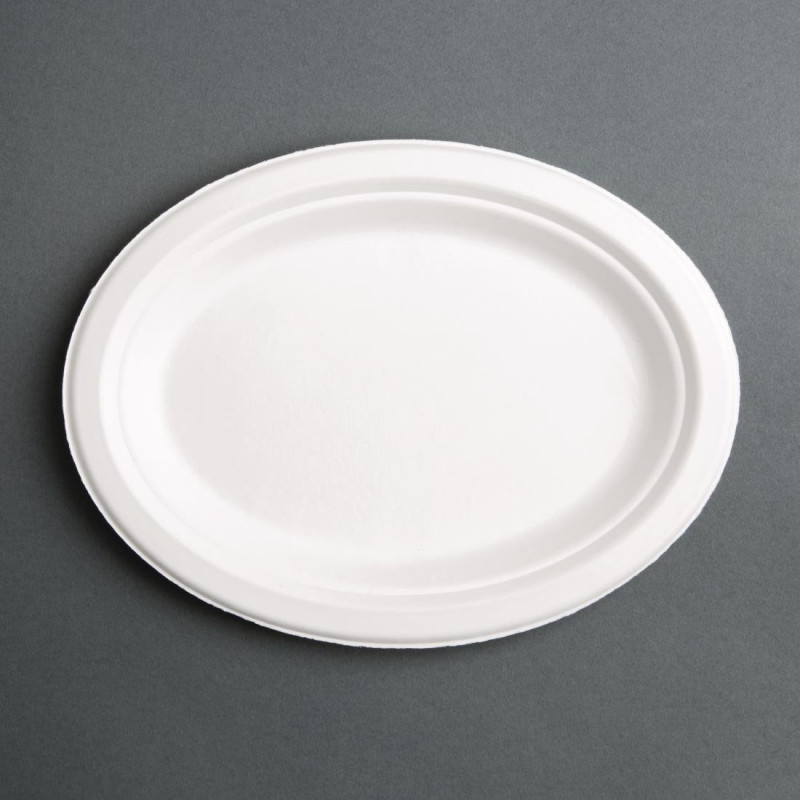 Compostable oval plates made of bagasse 198 mm - Pack of 50, professional quality Compostable oval plates made of bagasse 198 mm - Pack of 50, professional quality