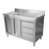 Meuble Plonge 1 Bac avec Dosseret et 3 Tiroirs - 1200 x 600 mm - Bac à Gauche - Dynasteel